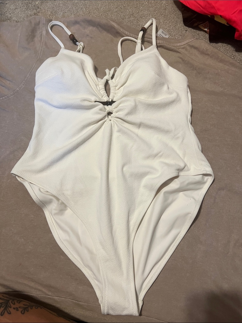 H&M White Girls One-Piece Swimsuit with Front Ring Detail